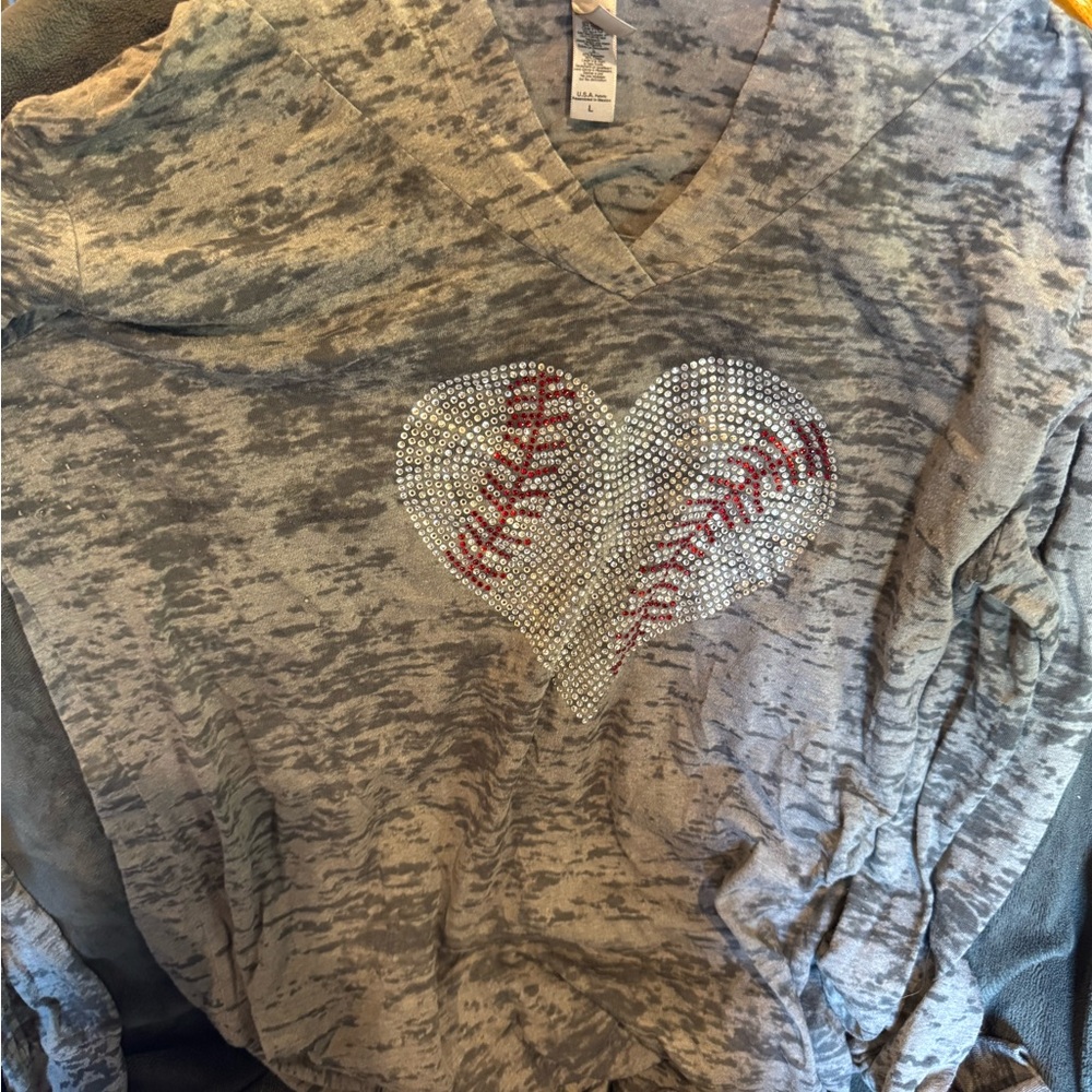 Gray Baseball Heart Kids Shirt - bling